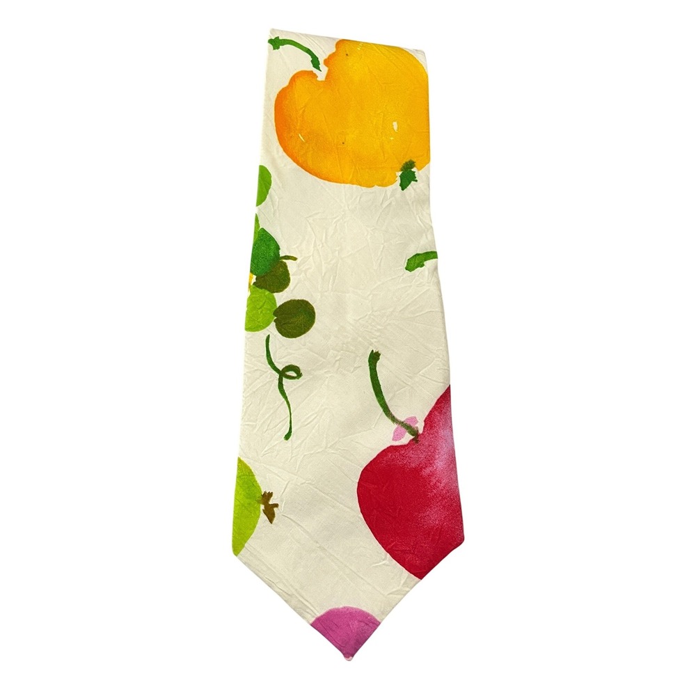 Jams World Necktie Mens One Size Cream‎ Fruit Print Vintage 90s Rayon A400-B